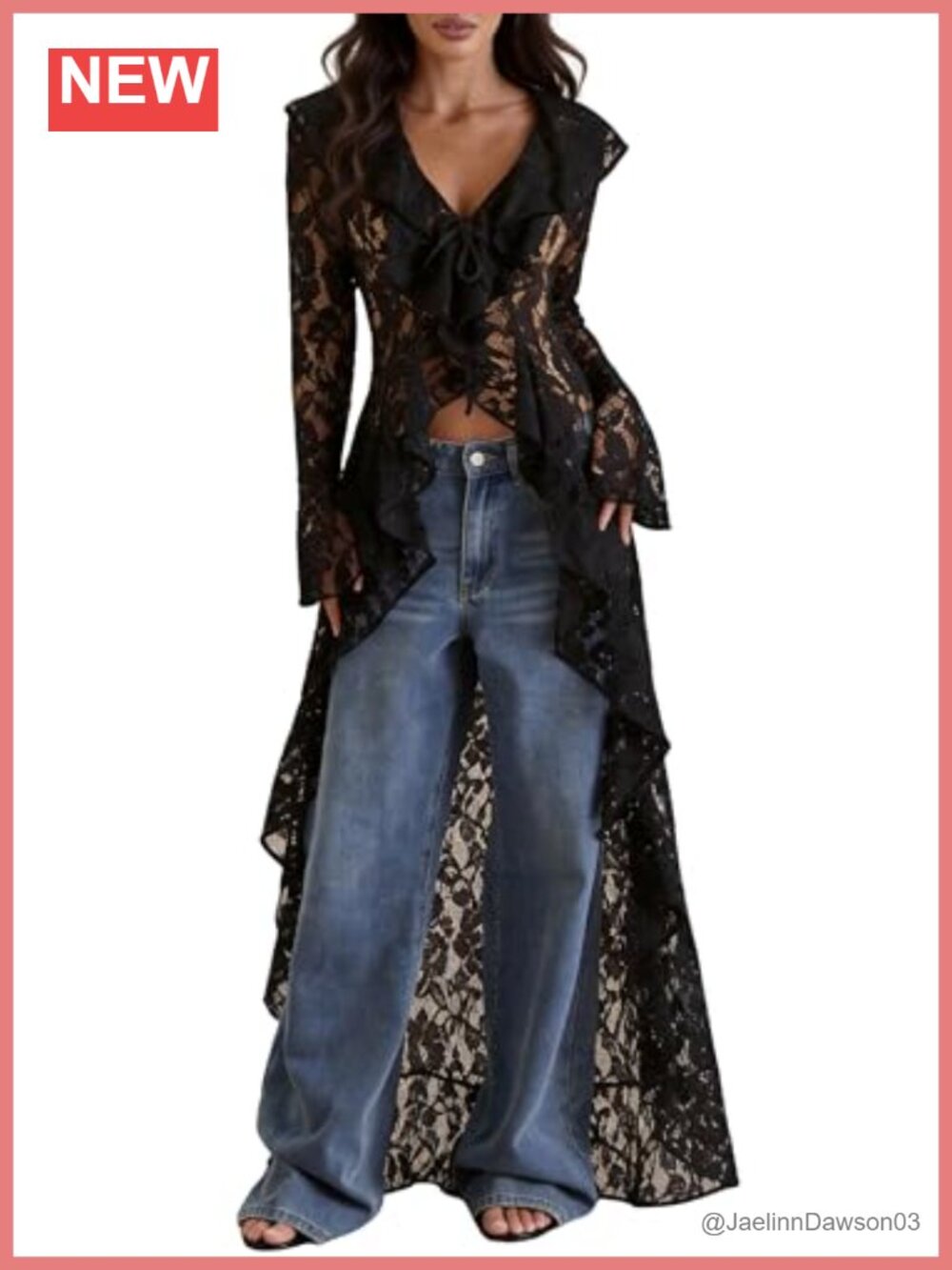Lace Cardigan Maxi Long Sleeve Open Front Tie Bell Cover Up